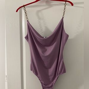 Purple Bodysuit with Gold Chain Straps